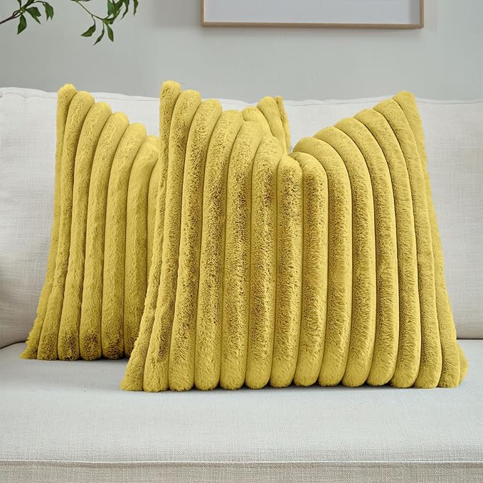 FUTEI Mustard Yellow Decorative Throw Pillow Covers Set of 2, 26x26 Inch Soft by FUTEI