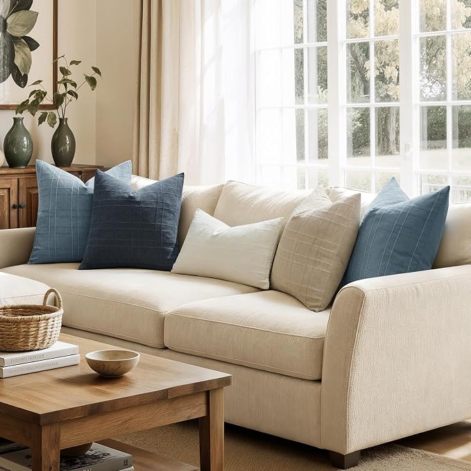 MIULEE Decorative Linen Check Throw Pillow Covers Neutral Farmhouse Vintage - Image 4