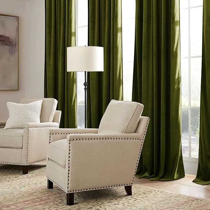 RYB HOME Moss Green Velvet Curtains 90 inches, Luxury and Soft Velvet Fabric - Image 7