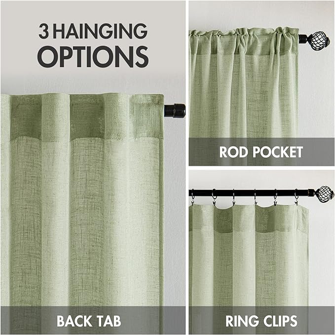 MIULEE Sage Green Linen Curtains 108 Inches Long - Image 3