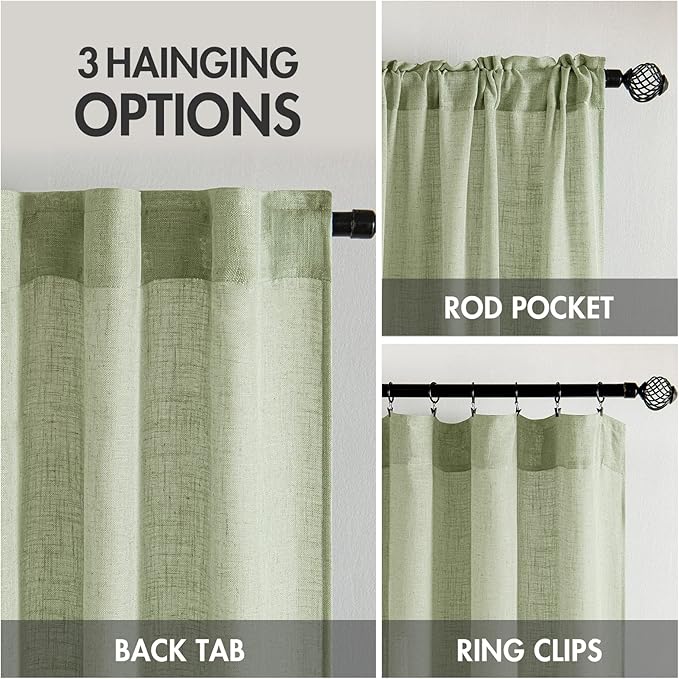 MIULEE Sage Green Short Linen Curtains 45 Inch Length 2 Panels - Image 3