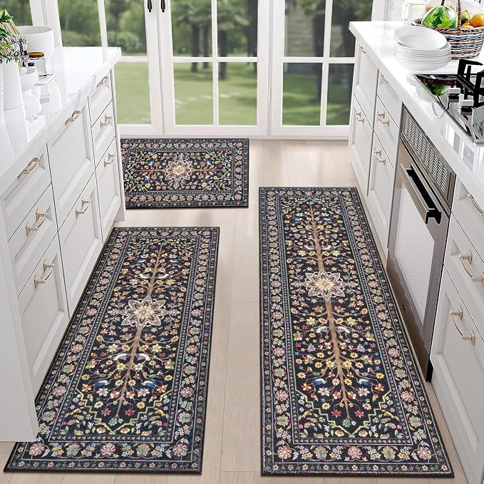 HEBE Boho Kitchen Rugs Sets of 3 Non Slip Washable Farmhouse Kitchen Rugs and by HEBE