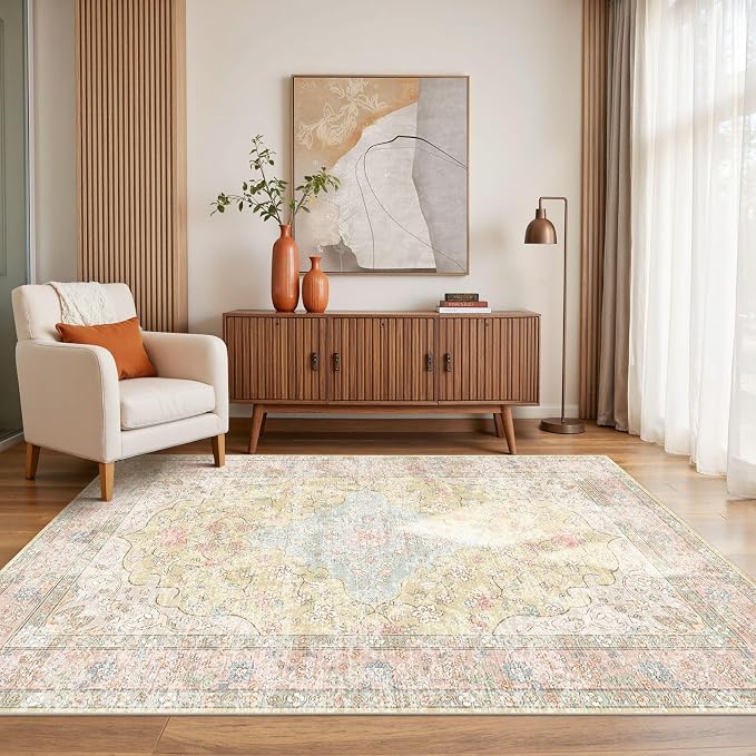 4x6 Area Rugs for Living Room, Small Washable Orange Rugs, Entryway Non Slip Rug by OHWPEAT