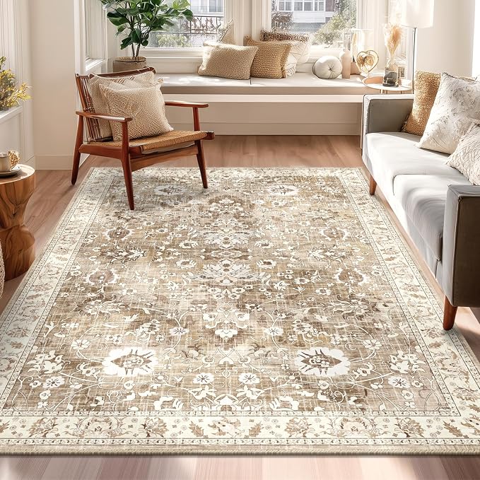 LOKHOM Washable Area Rug, 4x6 Non-Slip Kitchen Area Mat Vintage Living Room Rug by LOKHOM