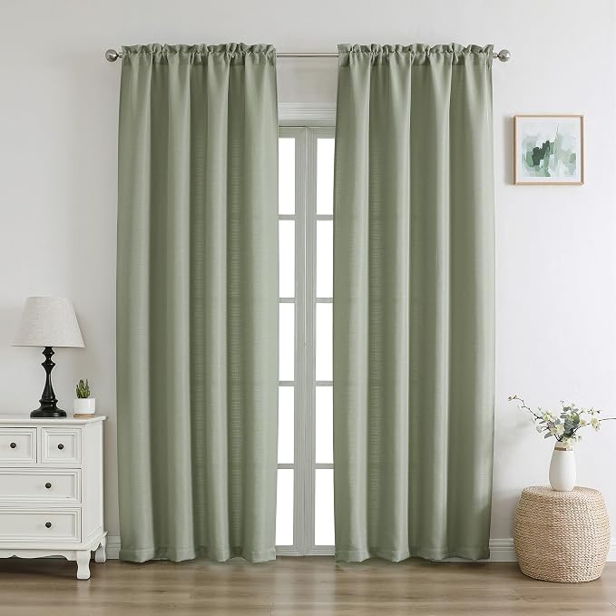 Chyhomenyc Bennet Light Green Curtains 84 Inches Long 2 Panels, Faux Linen by Chyhomenyc