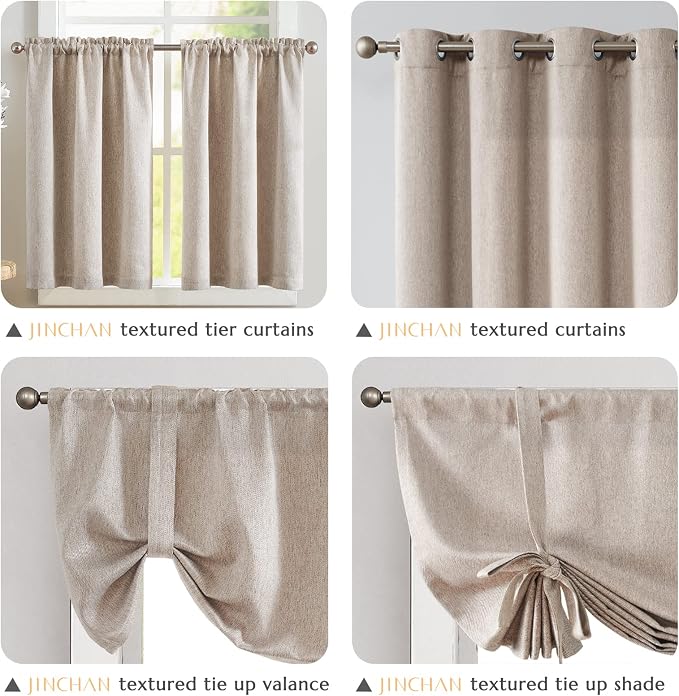 JINCHAN Twill Weave Valance Curtain 45 Inch Tie Up Shade Faux Linen Valance - Image 7