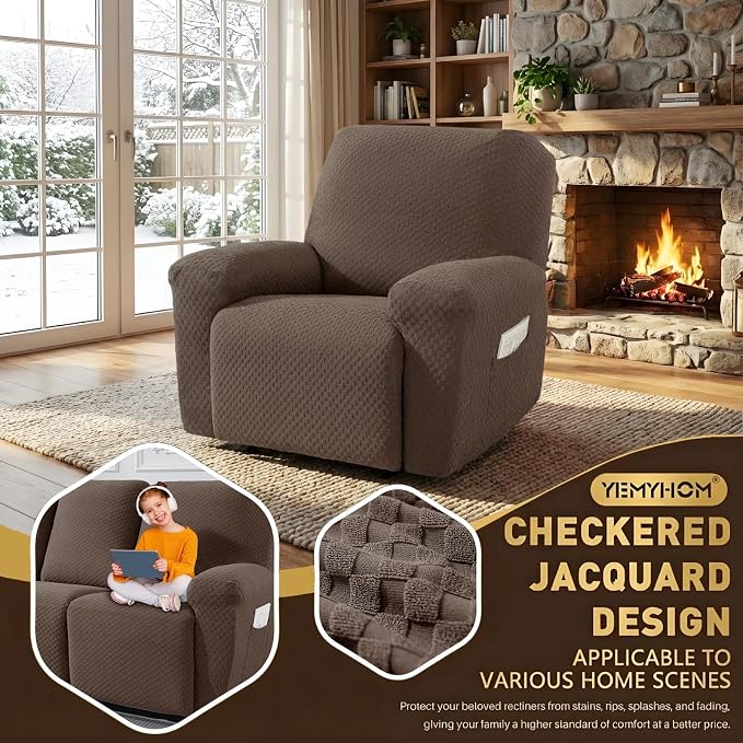 YEMYHOM 4 Pieces Stretch Recliner Slipcover Latest Jacquard Recliner Chair Cover - Image 2