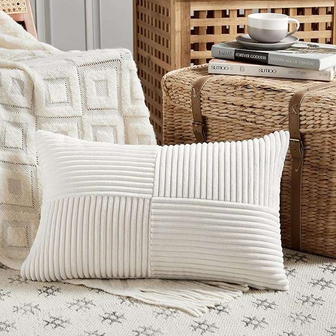 Fancy Homi 2 Packs Cream White Lumbar Decorative Throw Pillow Covers 14x22 Inch - Image 2