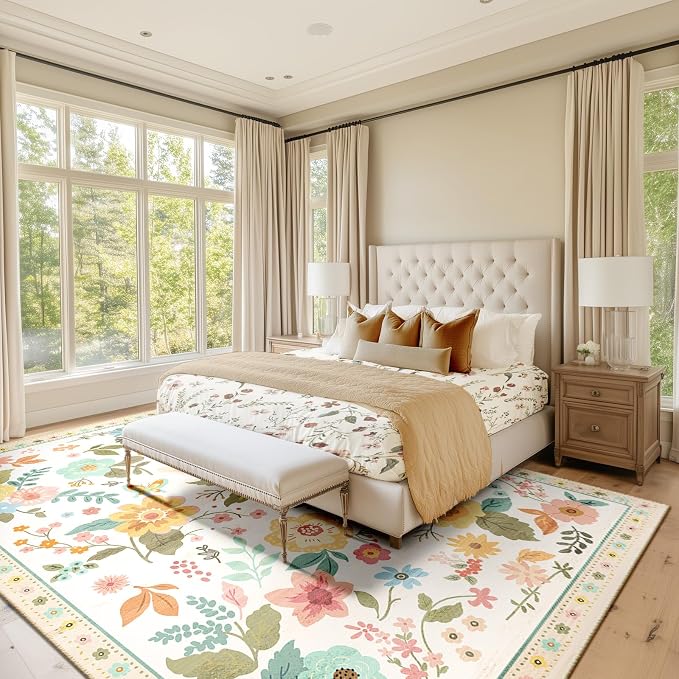RELEANY Floral Nursery 6x9 Area Rugs Washable Print Boho Cute Carpet Non Slip - Image 8