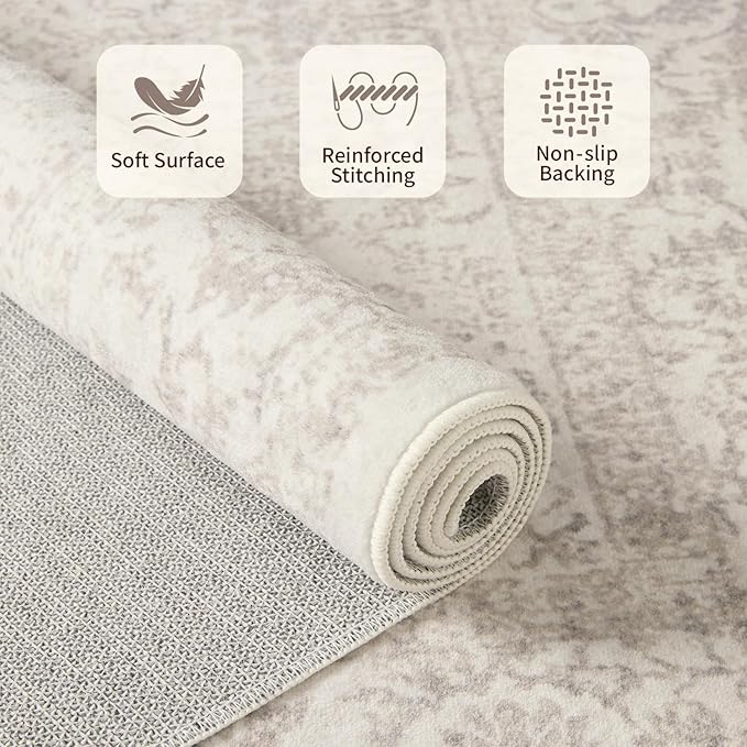Rugxara 6x9 Washable Area Rug for Living Room, Vintage Neutral Large Boho Rugs - Image 4