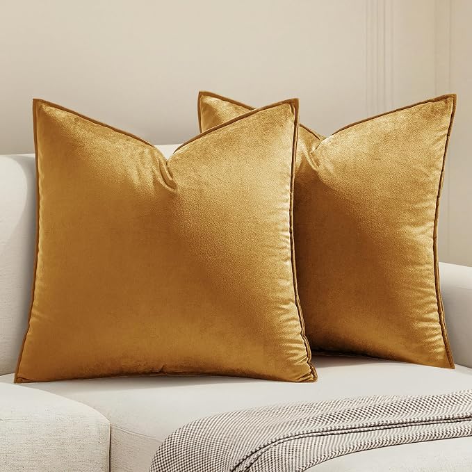 MIULEE Dark Gold Velvet Throw Pillow Covers 20x20 Soft Decorative Solid Square by MIULEE
