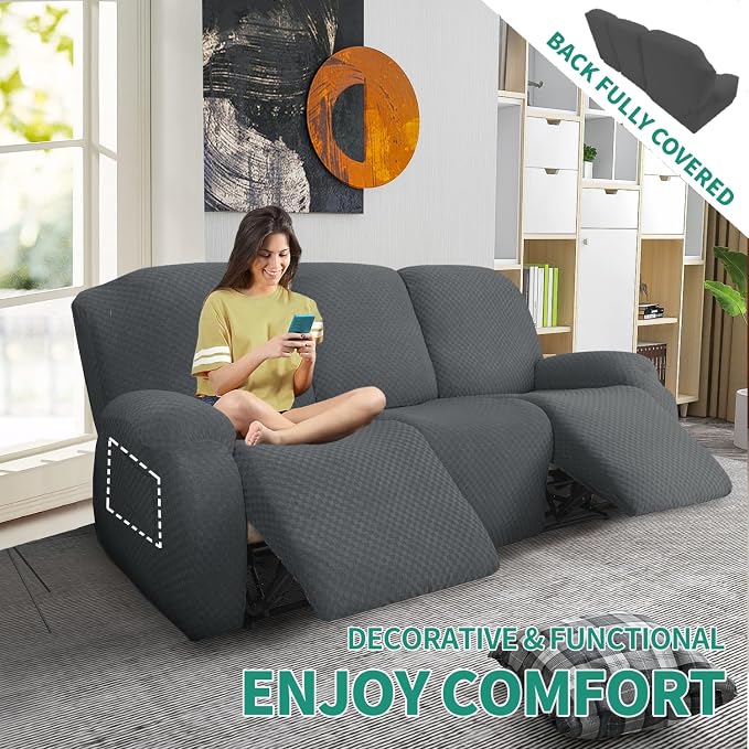 YEMYHOM 8 Pieces Stretch Recliner Sofa Cover Latest Jacquard Reclining Couch - Image 2