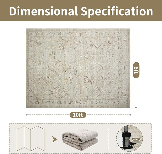 Washable Rugs 8x10 Area Rugs for Living Room-Light Brown Rugs for Bedroom - Image 2