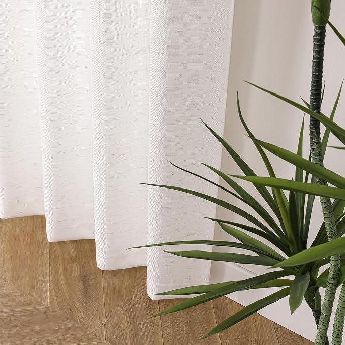 Chyhomenyc Natural Curtains 108 Inch Length 2 Panels Set, Faux Linen Textured - Image 4