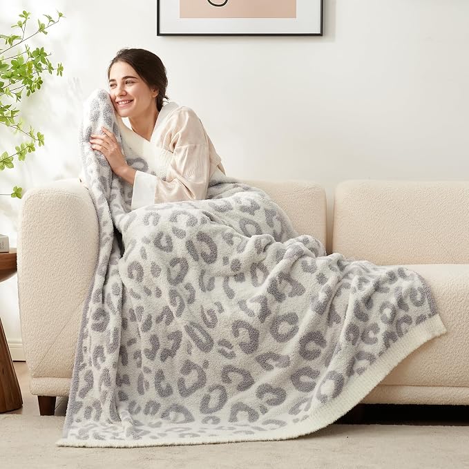 Snuggle Sac Leopard Blanket for Couch Bed Sofa 60x80 inches, Reversible Grey by SnuggleSac