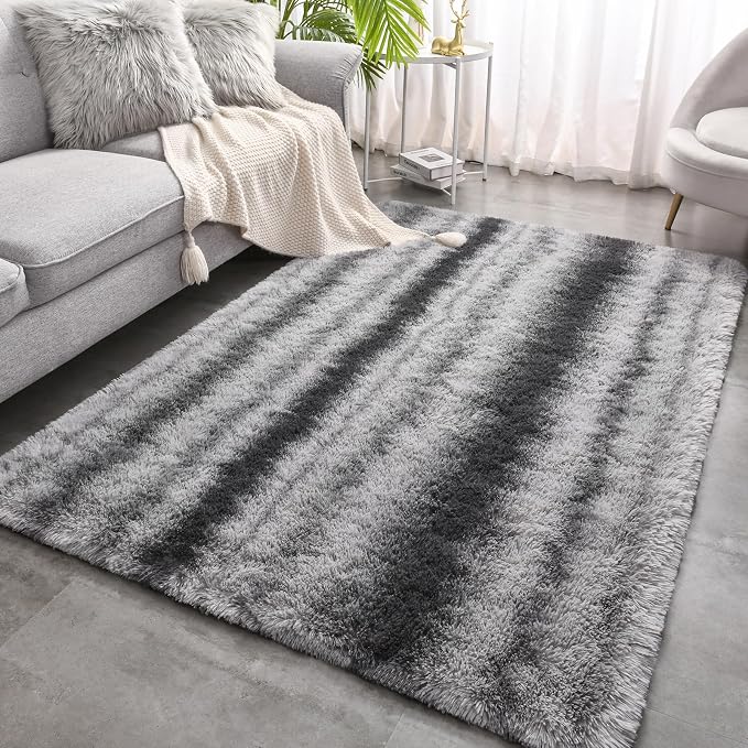 Meralax Grey Rugs for Living Room Bedroom, 5x8 Large Soft Fluffy Shaggy Gray - Image 2