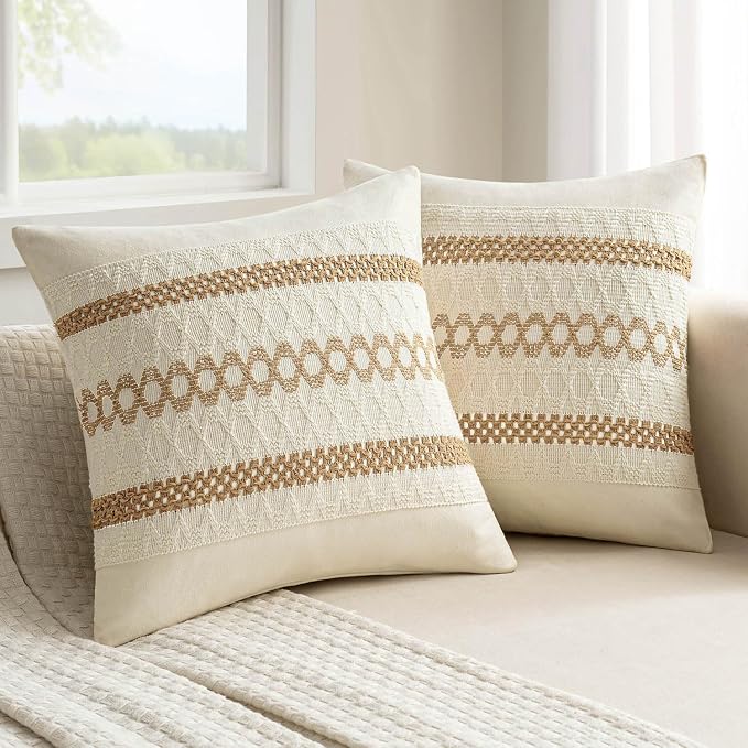 MIULEE Set of 2 Neutral Boho Decorative Pillow Covers 20x20 Inch Farmhouse by MIULEE