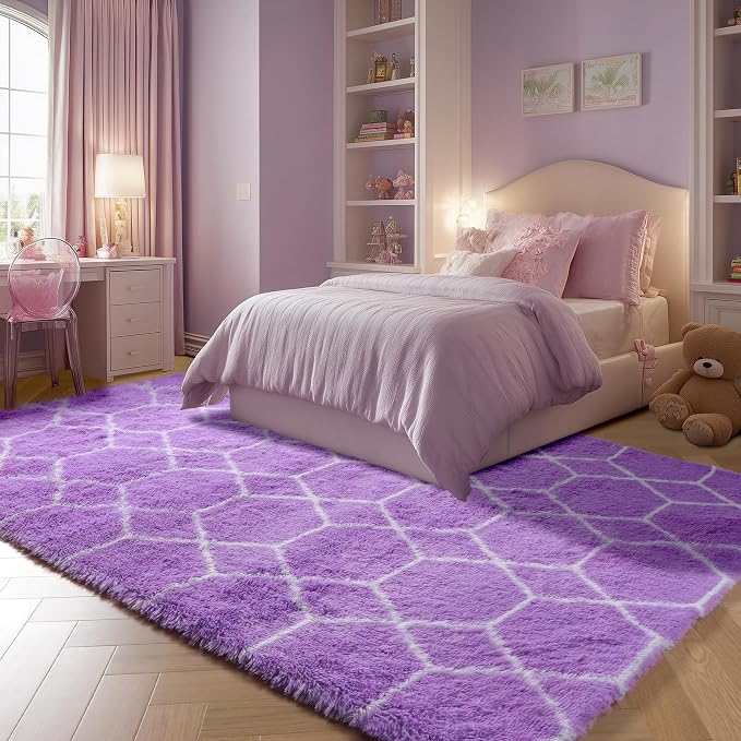 ONASAR Area Rugs for Bedroom Living Room, 4x6 Fluffy Purple and White Throw Rug - Image 5
