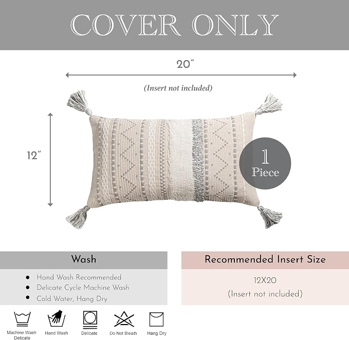 BlissBlush 12x20 Lumbar Pillow Cover, Cream Neutral Rectangular Decorative - Image 5