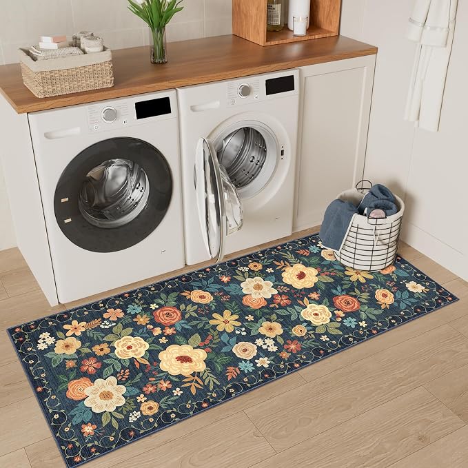 DUKINO 2x5 Runner Rug for Hallway, Washable Kitchen Floral Runner Rug - Image 4