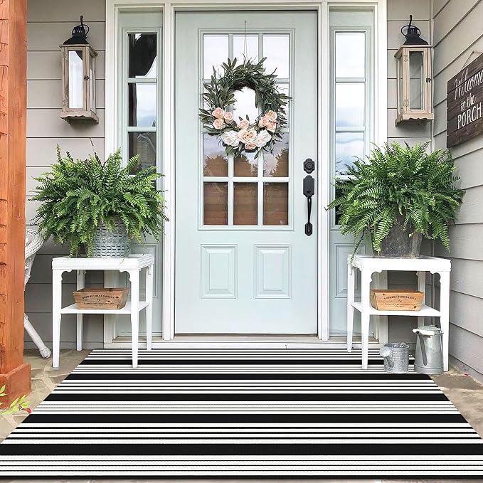 IOHOUZE Black and White Striped Rug 4'x6' Outdoor Rugs, Washable Area Rug by iOhouze