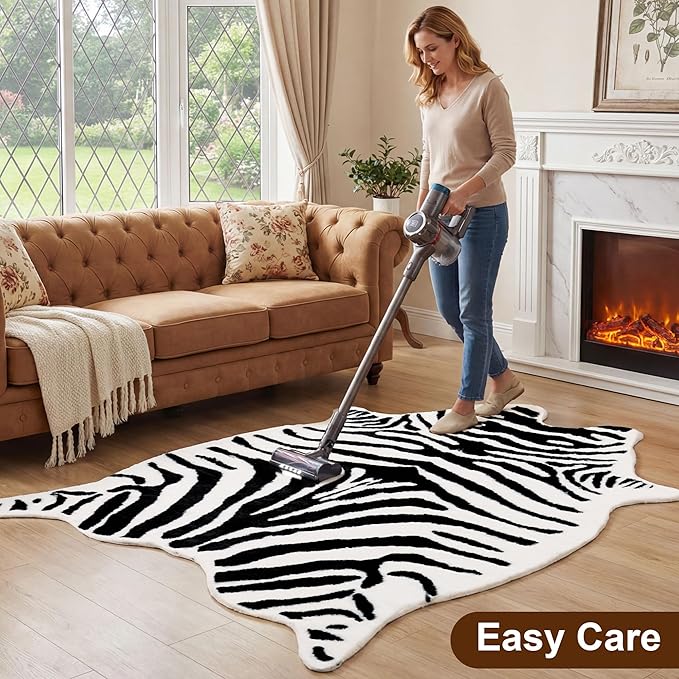 JONIYEAR Large Durable Faux Zebrahide Area Rug 4.9 x 6.56 Feet, Premium Zebra - Image 4