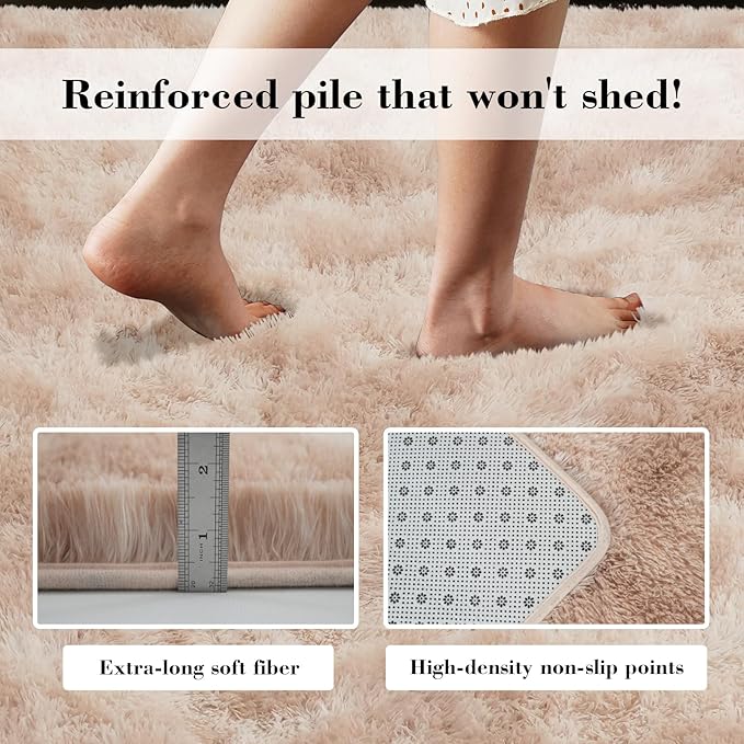 Fluffy Rug Shaggy Area Rug, Mottling Beige 5x8 Area Rugs - Image 5