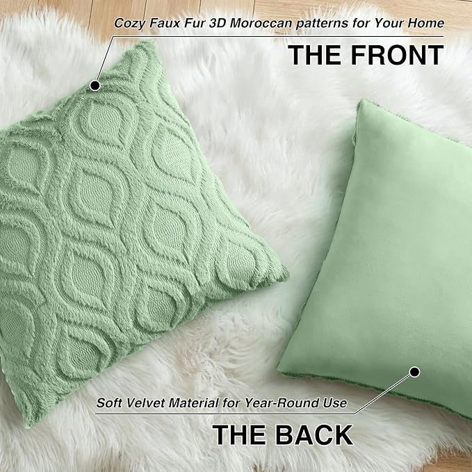 decorUhome Throw Pillow Covers 24x24 Inch Set of 2, Soft Plush Faux WoolSage - Image 8