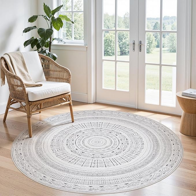cotiled 5x5 Round Area Rug Living Room: Washable Boho Rugs by COTILED