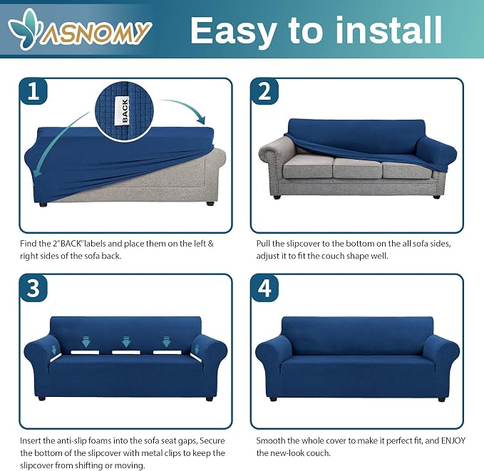 Asnomy Sofa Covers for 2 Cushion Couch Stretch loveseat Covers Slipcovers - Image 6