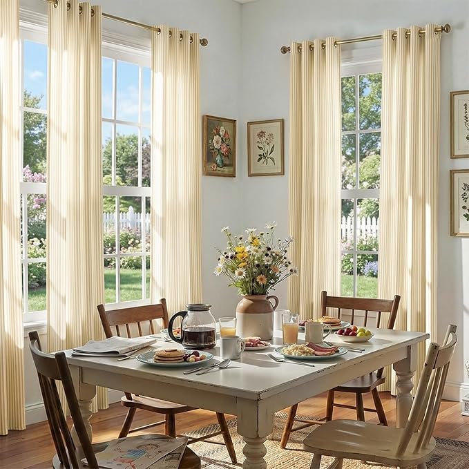 jinchan Linen Curtains for Living Room Yellow Vertical Striped on White - Image 5