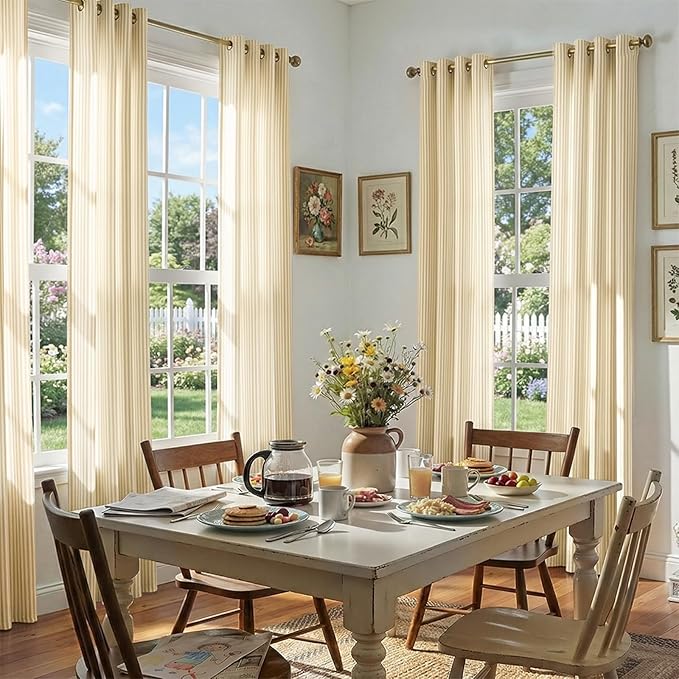 jinchan Linen Curtains for Living Room Yellow Vertical Striped on White - Image 5