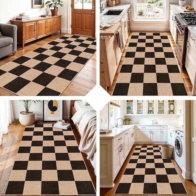 3x6 Kitchen Runner Rug Washable Non Slip: Diamond Pattern Faux Jute Rug - Image 4