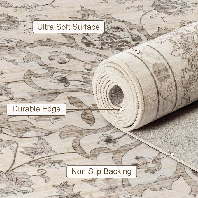 6x9 Area Rugs Living Room Rug: Washable Vintage Distressed Floral Rug No Slip - Image 7