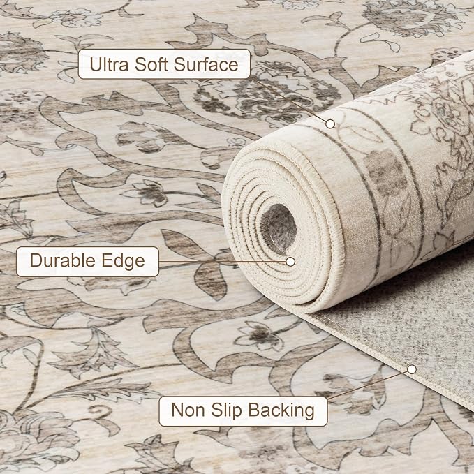 Area Rugs 10x12 Living Room Rug: Washable Rug Soft Vintage Distressed Floral - Image 7
