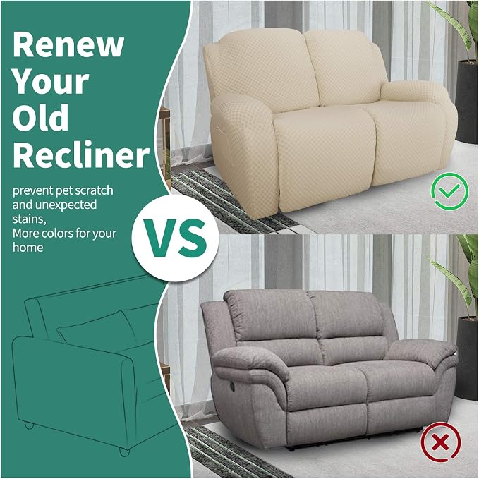 YEMYHOM 6 Pieces Stretch Loveseat Recliner Slipcover Jacquard Recliner Sofa - Image 5