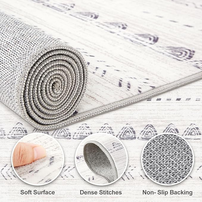 Nakagishi 5x8 Area Rug Living Room: Washable Boho Large Neutral Soft Farmhouse - Image 3