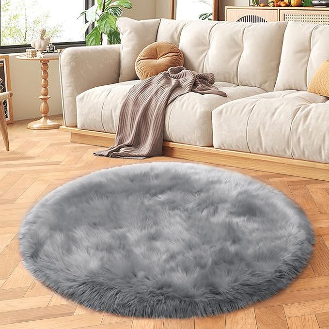 SERISSA Ultra Soft Round Faux Sheepskin Fur Area Rug, Round Fluffy Rugs Plush - Image 7
