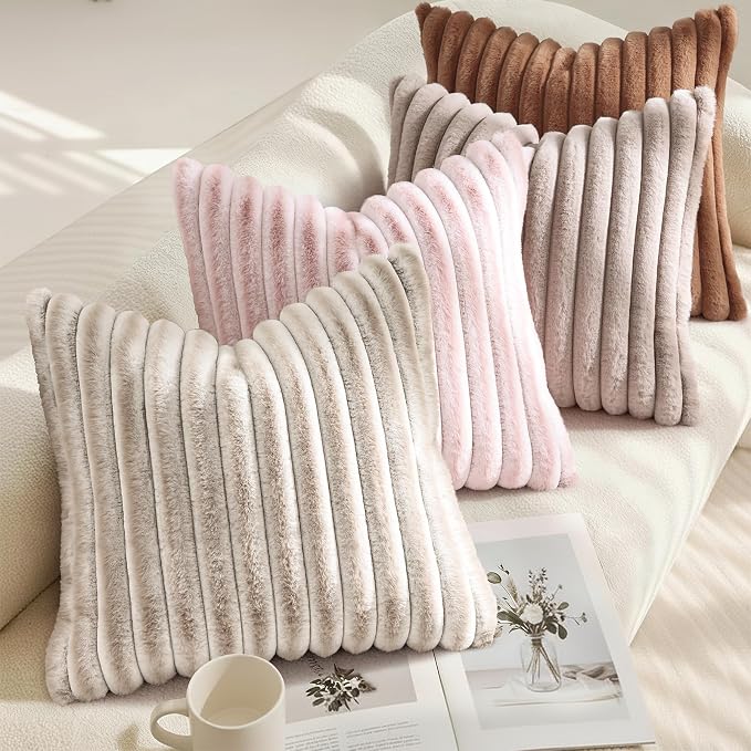 decorUhome Cozy Faux Fur Throw Pillow Covers 16x16 Set of 2 Decorative Soft - Image 4