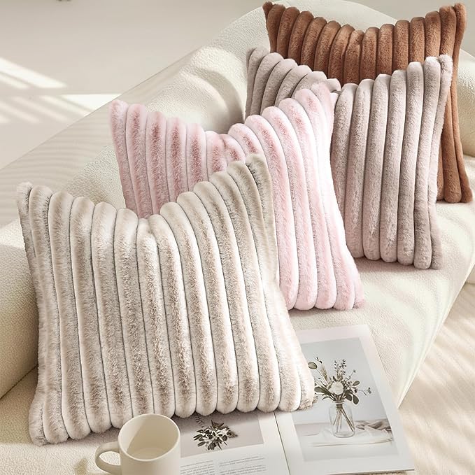 decorUhome Cozy Faux Fur Throw Pillow Covers 22x22 Set of 2 Decorative Soft - Image 4