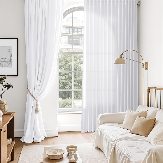 Snow White Linen Curtains 108 Inches Long - Image 6