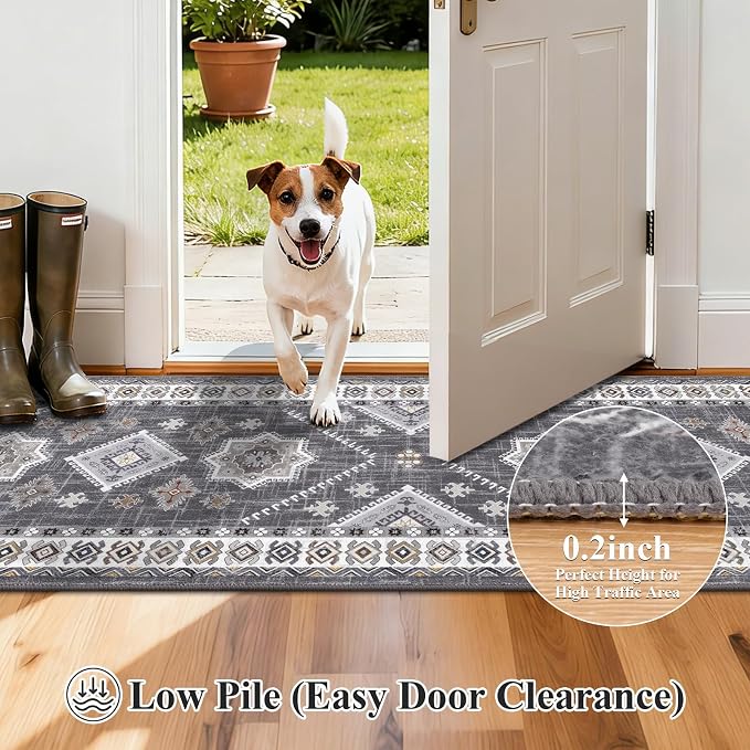 HEBE Washable Kitchen Rugs Runner 2'x 6', Non Slip Hallway Runner Rug, Low Pile - Image 4
