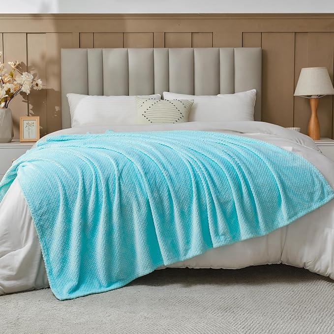 NEWCOSPLAY Super Soft King Blanket Turquoise Premium Silky Flannel Fleece - Image 7