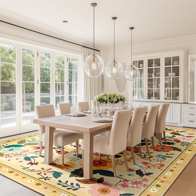 RELEANY Floral Nursery 9x12 Area Rugs Washable Print Boho Cute Carpet Non Slip - Image 9