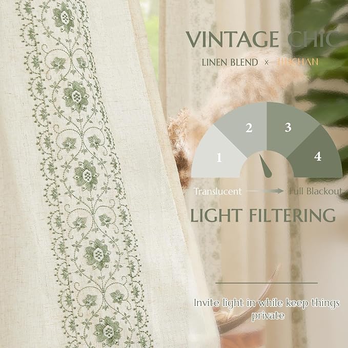 jinchan Weslie Boho Curtains for Bedroom Sage Green Vintage Floral Farmhouse - Image 6