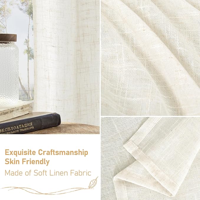 LAMIT Natural Linen Semi Sheer Curtains 45 Inch Length - Image 7