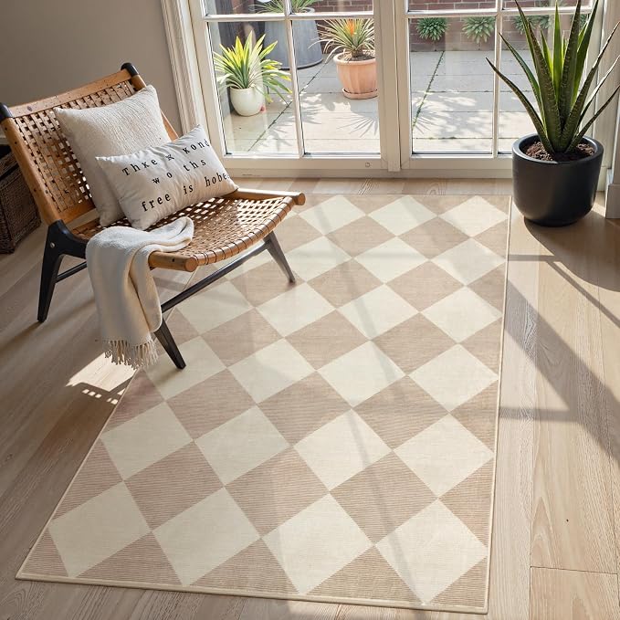 Beeiva Checkered Print 3x5 Washable Area Rug by Beeiva