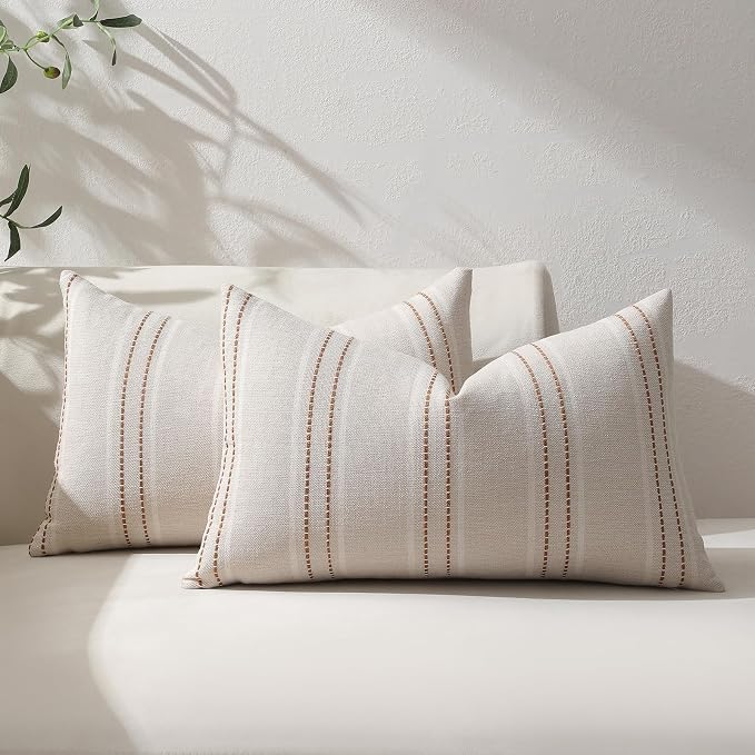 Hckot Fall Throw Pillow Covers 12x20 Set of 2 Striped Pillow Covers Textured by Hckot