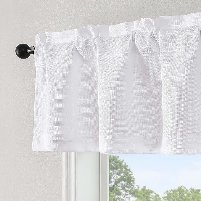 Gwine White Valance for Windows, Light Filtering Faux Linen Textured Kitchen - Image 2