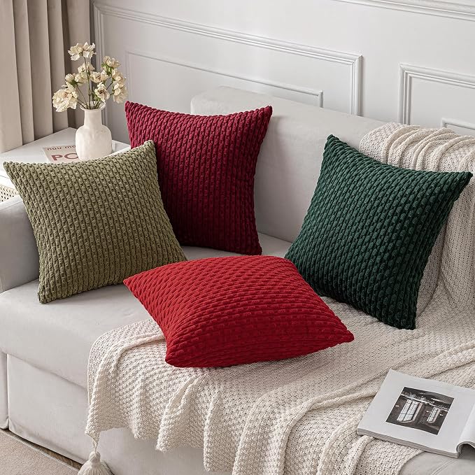 MIULEE Wine Red Throw Pillow Covers Soft Corduroy Decorative Set of 2 Boho - Image 4